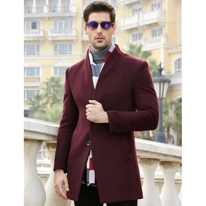 Men's wool coat - long jacket - slim fit