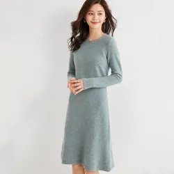 Elegante gebreide jurk - 100% kasjmier / wol - knielengteJurken