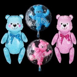 Baby shower - ballons - ours en peluche / poussette - pour garçons / filles