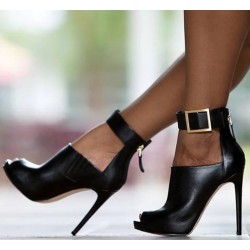 Sexy high heel boots - with metal buckle - open toe