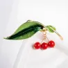 Green leaf / 3 cherries - elegant broochBrooches
