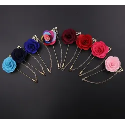 Fashionable brooch with rose / chain - long needle - unisex