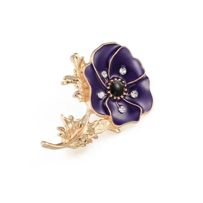 Small enamel flower with crystals - vintage brooch