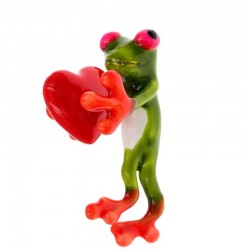 Green frog with a red heart - brooch