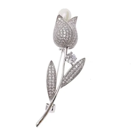 Luxe witte kristallen broche met roos / parelBroches