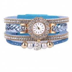 Multilayer armband met een rond horloge - kristallen / kralenArmbanden