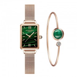 Elegant horloge / met armband - met groene steen - roestvrij staal / leerArmbanden