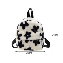 Small plush backpack - with zipper - flowers printing