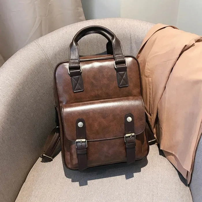 Vintage leren rugzak - met anti diefstal ritsen / gespen - waterdichtRugzakken