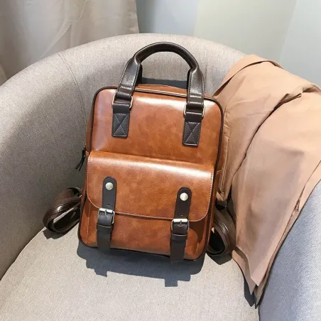 Vintage leren rugzak - met anti diefstal ritsen / gespen - waterdichtRugzakken