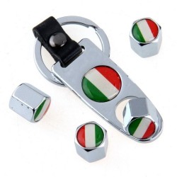 Italiaanse vlag - metalen autoventieldopjes - met moersleutel - sleutelhangerWiel onderdelen