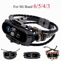 Meerlaagse leren armband - band - met kralen / metalen versieringen - voor Xiaomi Mi Band 3 / 4 / 5 / 6Smart-Wear