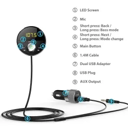 Modulateur FM - émetteur - Bluetooth - lecteur MP3 de voiture - jack 3,5 mm - AUX - mains libres