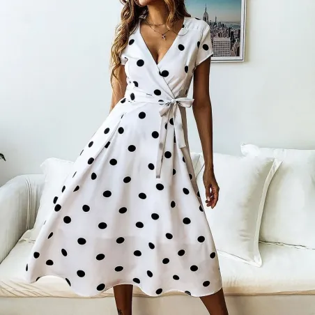 Vintage polka dot jurk - korte mouw - v-halsJurken