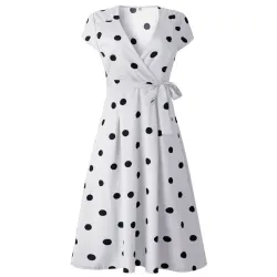 Vintage polka dot jurk - korte mouw - v-halsJurken