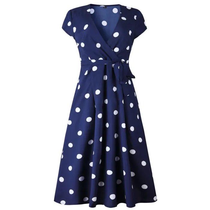 Vintage polka dot dress - short sleeve - v-neckDresses