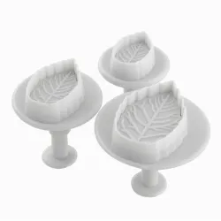 Cookie cutter mold - decorative icing plunger - leaf shape - 3 pieces