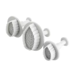 Cookie cutter mold - decorative icing plunger - leaf shape - 3 piecesBakeware