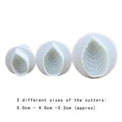 Cookie cutter mold - decorative icing plunger - leaf shape - 3 pieces