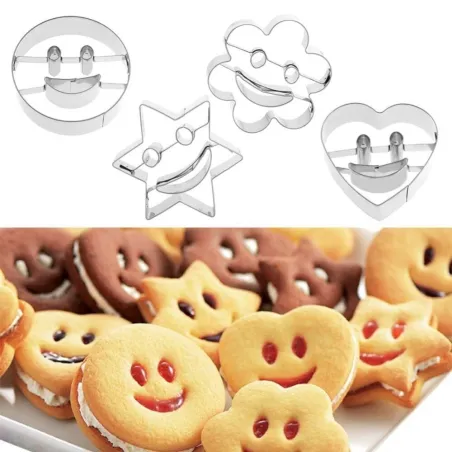 Koekjesvorm - smiley - konijntje / auto / bootje - roestvrij staal - 4 stuksBakvormen
