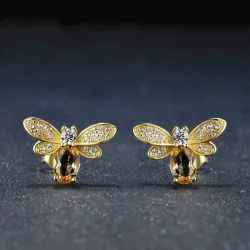 Elegant stud earrings - crystal bee