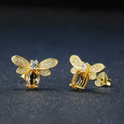 Elegant stud earrings - crystal bee