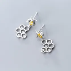 Modieuze oorbellen - bij / honingraat - 925 sterling zilverOorbellen