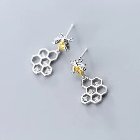 Fashionable earrings - bee / honeycomb - 925 sterling silverEarrings