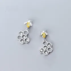 Fashionable earrings - bee / honeycomb - 925 sterling silverEarrings