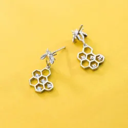 Fashionable earrings - bee / honeycomb - 925 sterling silverEarrings