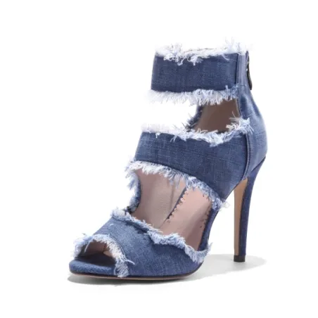 Denim sandalen met hoge hak - met rits aan de achterkantSandalen