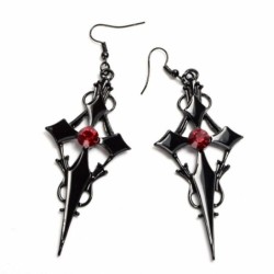 Gothic / Punk style earrings - black cross / red crystal