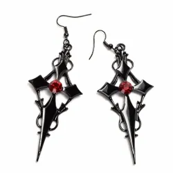 Oorbellen in gotische / punkstijl - zwart kruis / rood kristalOorbellen