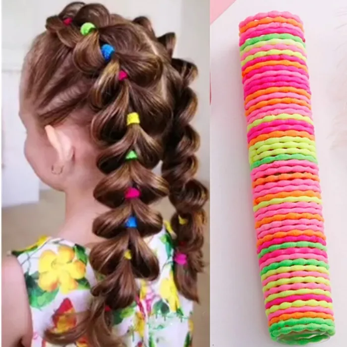 Elastic hair bands - colorful nylon - 50 pieces