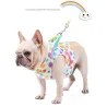 Dog harness with leash / buckle - rainbow dots