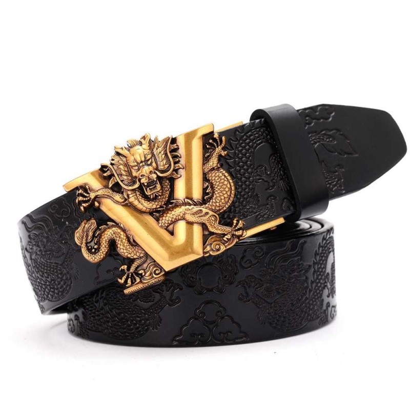Luxurious leather belt - with automatic buckle - V letter / snake design