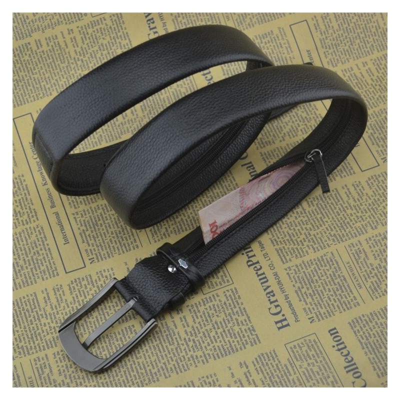 Leather belt with zipper - hide money pouch
