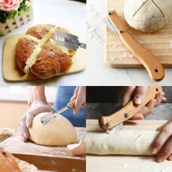 Brood/deegsnijder - scheermes - gebogen mes - met mesjes / beschermhoesBakvormen