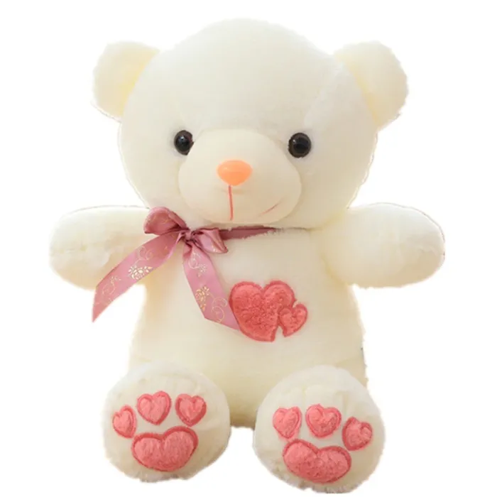 Plush bear - with embroidered hearts / colorful LED lights - toyCuddly toys