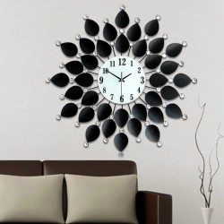 Europese stijl - quartz wandklok - zwarte bloemblaadjes met kristallen - 36cmKlokken