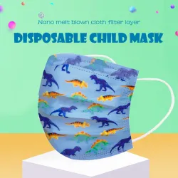Beschermend gezichts-/mondmasker - 3-laags - wegwerp - voor kinderen - dinosaurus print - 50 stuksMondmaskers