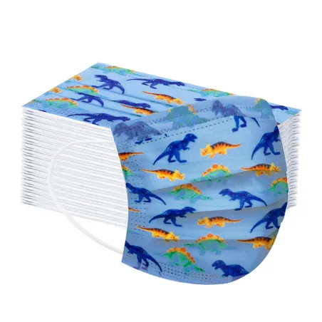 Masque de protection visage / bouche - 3 plis - jetable - pour enfants - imprimé dinosaure - 50 pièces