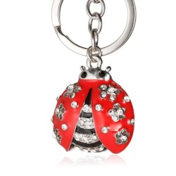 Metal keychain - with ladybug / rhinestones