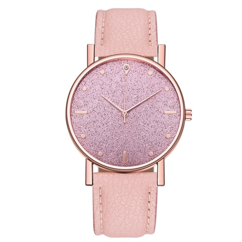 Luxurious women's quartz watch - leather strap - with rhinestones