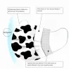Masques de protection visage/bouche - jetables - 3 plis - vache à lait - imprimé taches blanches noires - 50 pièces