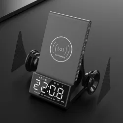 Draadloze snellader - telefoonhouder - Bluetooth speaker - FM radio - wekker - LED - USBHouders