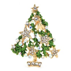 Groene kerstboom met kristallen/sterren - luxe brocheBroches