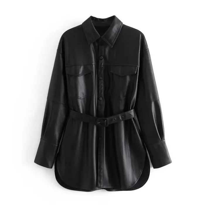 Vintage loose leather jacket - with belt