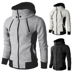 Fashionable men's hoodie - with turtleneck - long sleeves / pockets / zippers