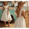 Satin white dress - knee length - sleeveless - open back - with rufflesDresses